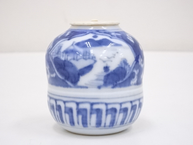 古美術 中国 古染付 茶入 茶道具伝来 中国美術 古染付 祥瑞 茶入 明時代 唐物 鹿角蓋 茶道具伝来(K-